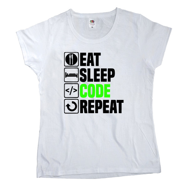 Футболка Класика Жіноча Fruit of the loom - Eat sleep code repeat - Mfest