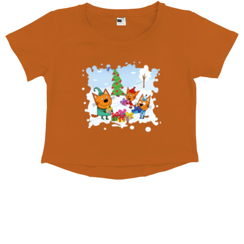 Kids' Premium Cropped T-Shirt - Three cats - Mfest