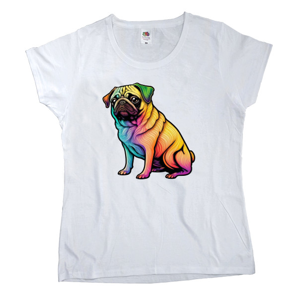 Women's T-shirt Fruit of the loom - rainbow pug - Mfest