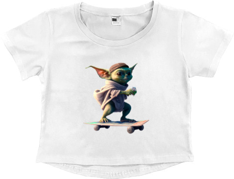 Women's Cropped Premium T-Shirt - Yoda on a skateboard - Mfest