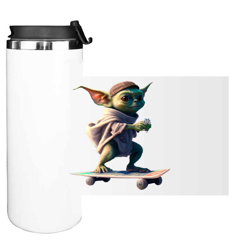 Yoda on a skateboard