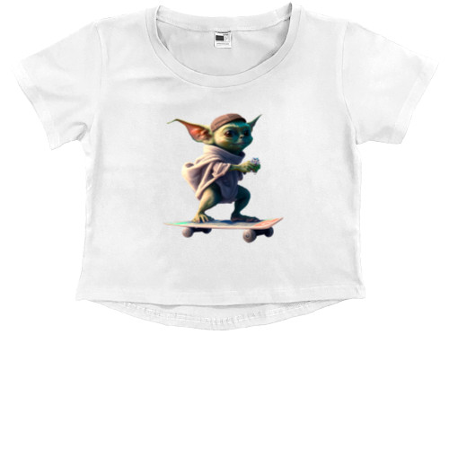 Kids' Premium Cropped T-Shirt - Yoda on a skateboard - Mfest