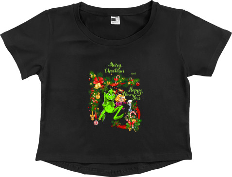 Women's Cropped Premium T-Shirt - Merry Christmas And Happy New Year Grinch - Mfest