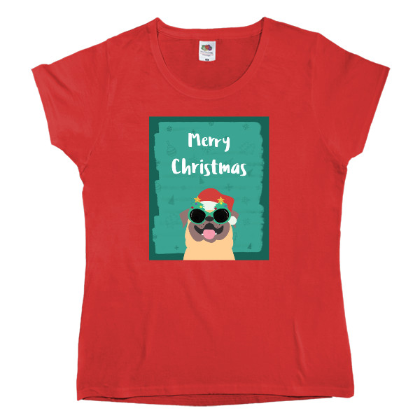 Women's T-shirt Fruit of the loom - Merry christmas  собака - Mfest