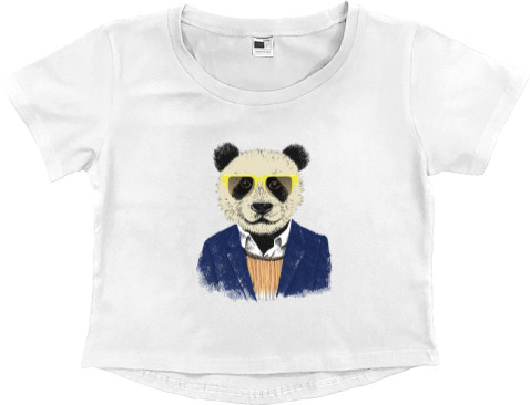 Women's Cropped Premium T-Shirt - Panda in a suit - Mfest