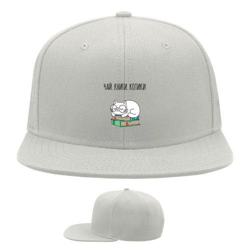 Snapback Baseball Cap - tea books cats - Mfest