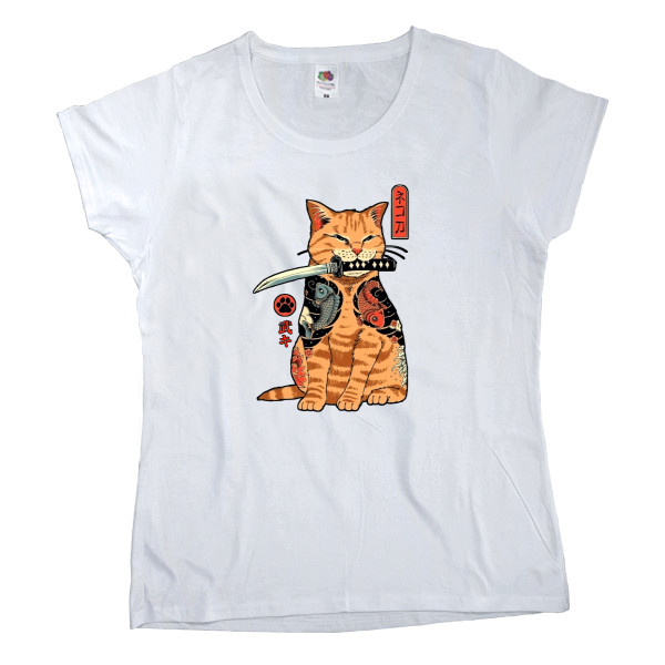 Women's T-shirt Fruit of the loom - samurai cat |samurai cat (2) - Mfest