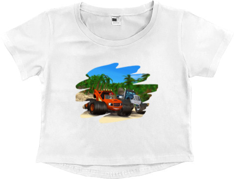 Women's Cropped Premium T-Shirt - FLASH AND WONDER CARS 4 - Mfest