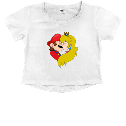 Kids' Premium Cropped T-Shirt - Mario and the princess at the kiss - Mfest