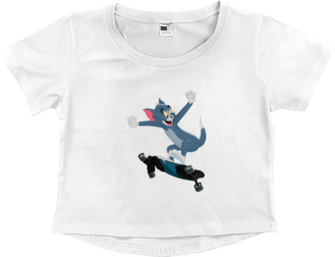 Women's Cropped Premium T-Shirt - Tom on a skateboard - Mfest