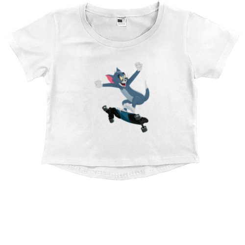 Kids' Premium Cropped T-Shirt - Tom on a skateboard - Mfest