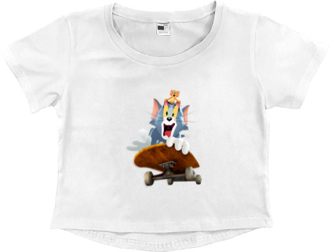 Women's Cropped Premium T-Shirt - Tom and Jerry on a skateboard - Mfest