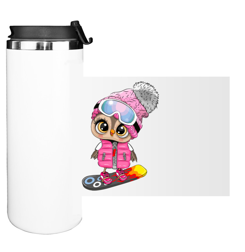 Water Bottle on Tumbler - Owl on a skateboard - Mfest