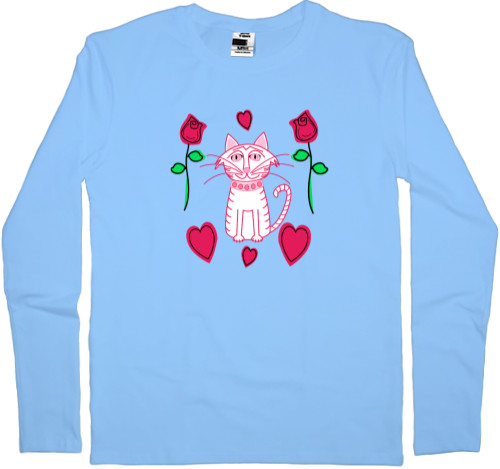 Men's Longsleeve Shirt - Cat and flower Art - Mfest