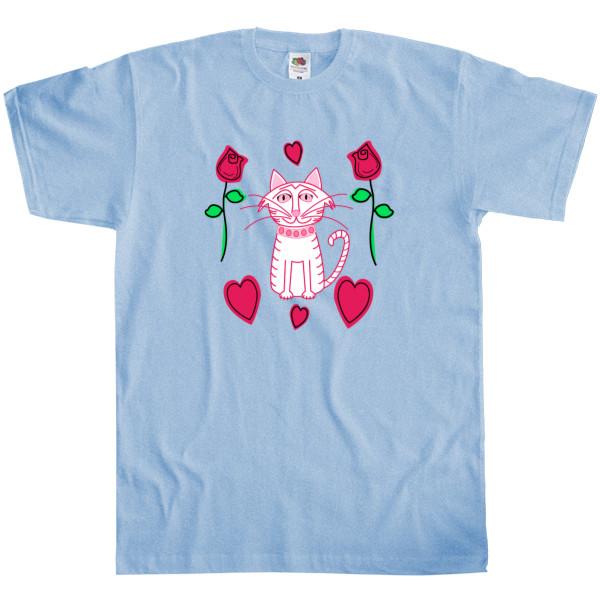 Kids' T-Shirt Fruit of the loom - Cat and flower Art - Mfest