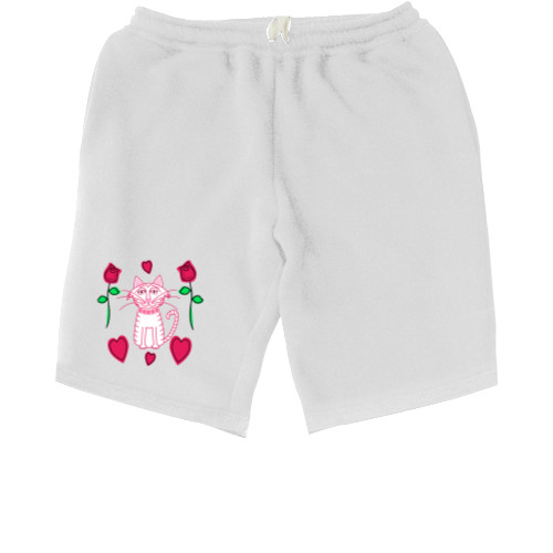 Men's Shorts - Cat and flower Art - Mfest