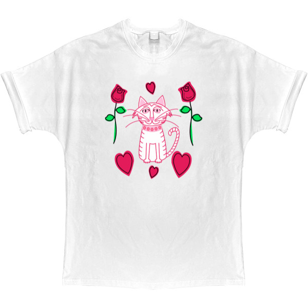 T-shirt Oversize - Cat and flower Art - Mfest