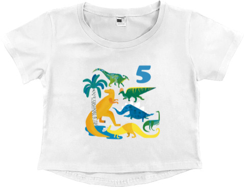 Women's Cropped Premium T-Shirt - Birthday Dinosaurs - Mfest