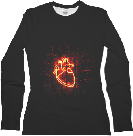 Women's Longsleeve Shirt 3D - Неоновое сердце - Mfest