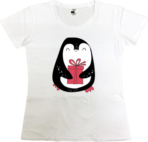 Women's Premium T-Shirt - Penguin with a gift - Mfest