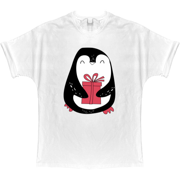 T-shirt Oversize - Penguin with a gift - Mfest