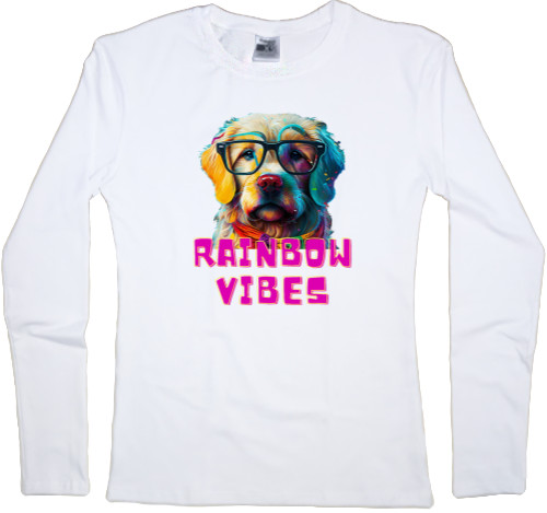 Футболка з Довгим Рукавом Жіноча - Собака Веселка, Colorful dog, Rainbow Vibes - Mfest