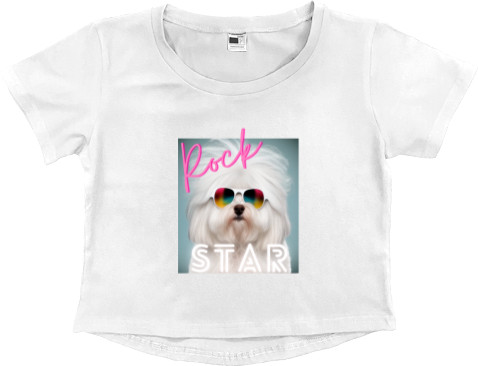 Women's Cropped Premium T-Shirt - Maltese, funny Maltese Rock Star - Mfest