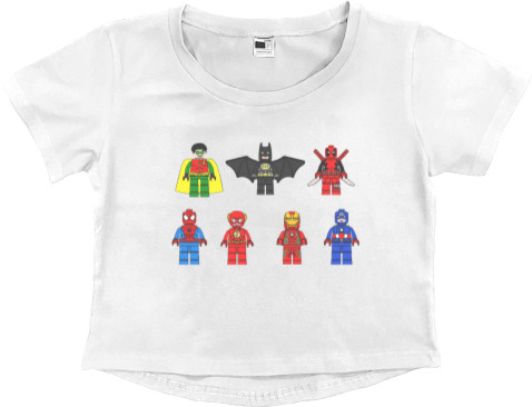 Women's Cropped Premium T-Shirt - Lego Heroes DC/Marvel - Mfest