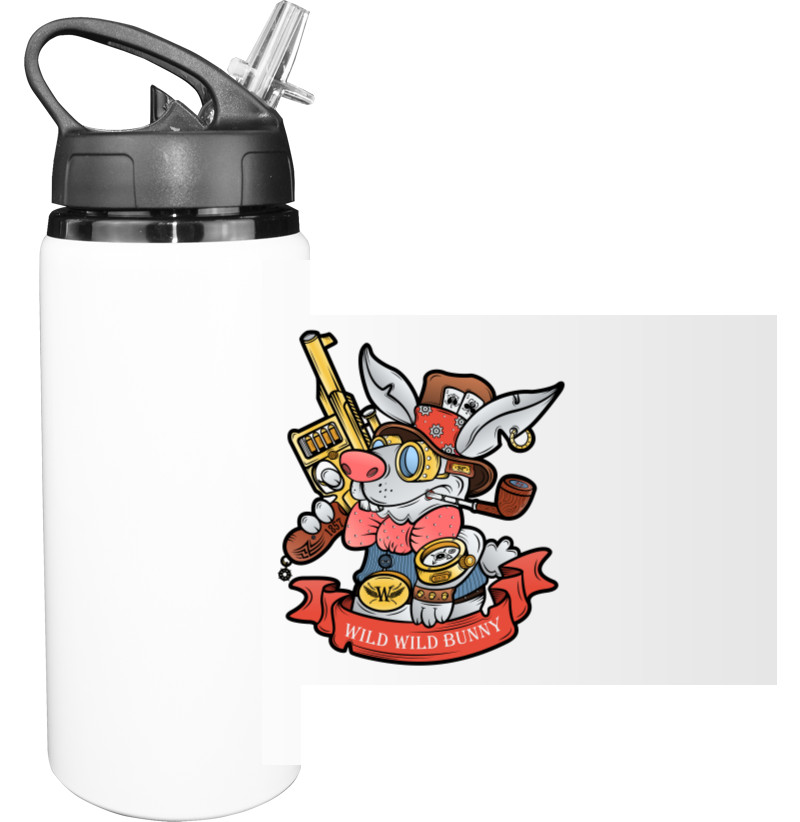 Sport Water Bottle - дикий кролик с револьвером - Mfest