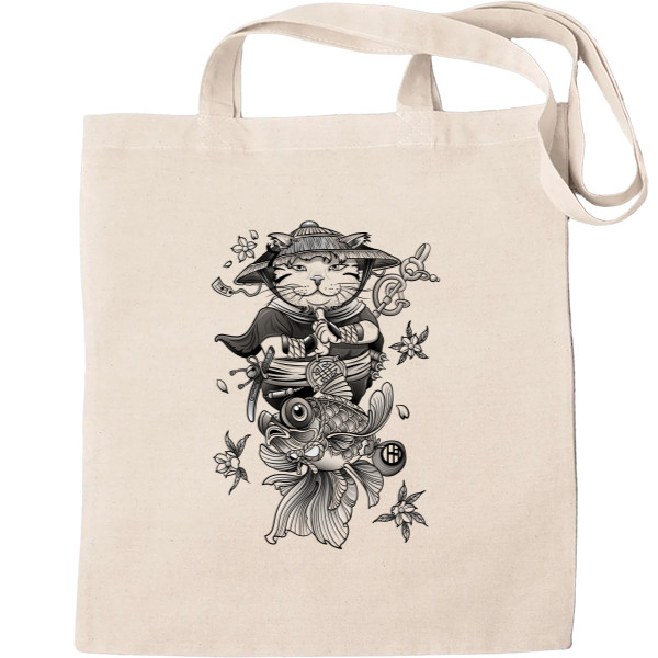 Tote Bag - китайский кот монах медитирует - Mfest