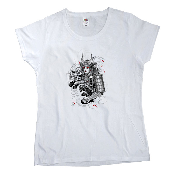 Women's T-shirt Fruit of the loom - красивая девушка в доспехах самурая - Mfest