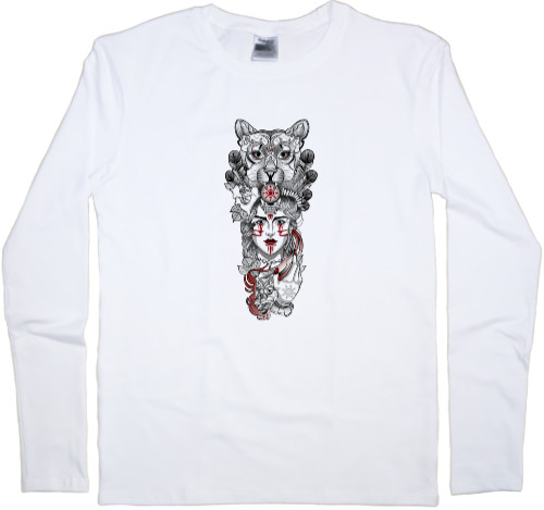 Men's Longsleeve Shirt - Девушка оборотень в маске пантеры - Mfest