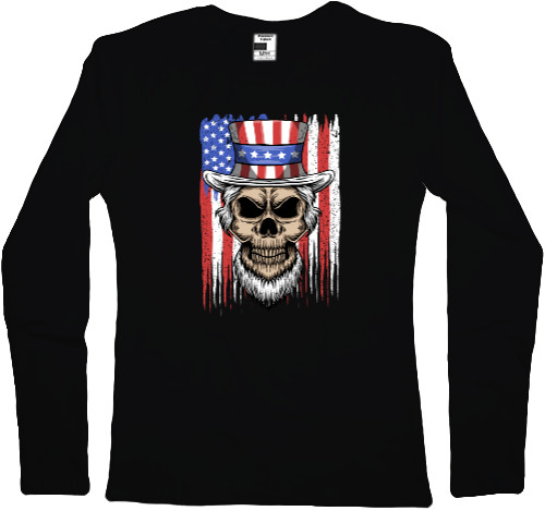 Women's Longsleeve Shirt - Череп и флаг США - Mfest