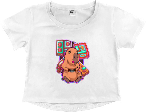 Women's Cropped Premium T-Shirt - Capibara Gamer - Mfest