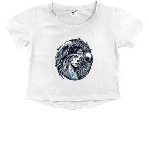 Kids' Premium Cropped T-Shirt - Skull Girl Vintage - Mfest