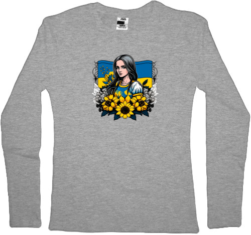 Women's Longsleeve Shirt - Ukrainian woman with sunflowers - Mfest