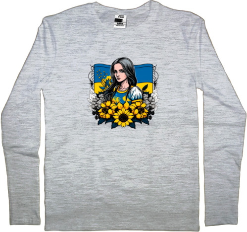 Kids' Longsleeve Shirt - Ukrainian woman with sunflowers - Mfest