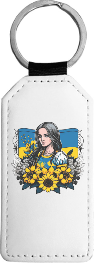 Rectangular Keychain - Ukrainian woman with sunflowers - Mfest