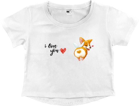 Women's Cropped Premium T-Shirt - corgi angel - Mfest