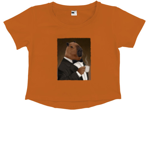 Kids' Premium Cropped T-Shirt - capybara with coffee - Mfest