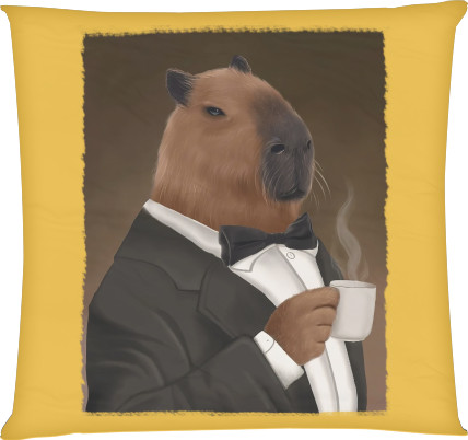 Square Throw Pillow - capybara with coffee - Mfest