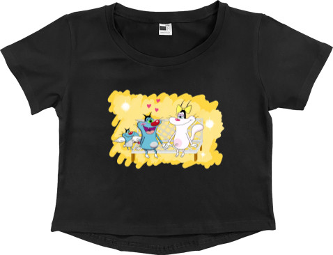 Women's Cropped Premium T-Shirt - Oggy and Olivia - Mfest