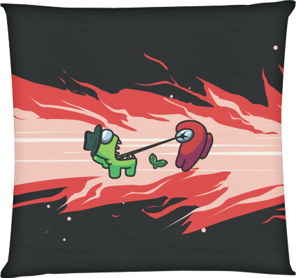 Square Throw Pillow - Among Us - Green Killer - Red Victim - Mfest