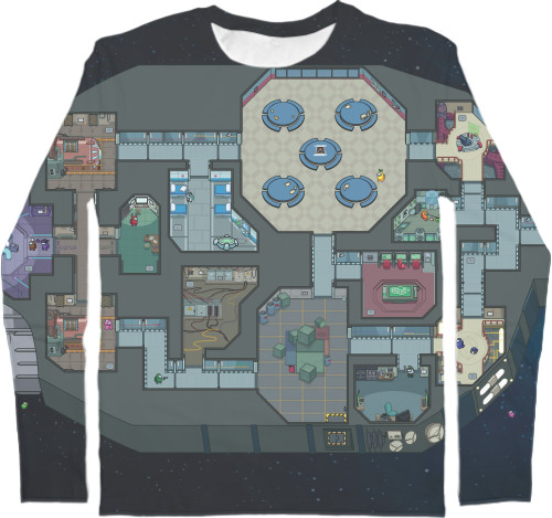 Men's Longsleeve Shirt 3D - Among Us - Spaceship - Map - Mfest