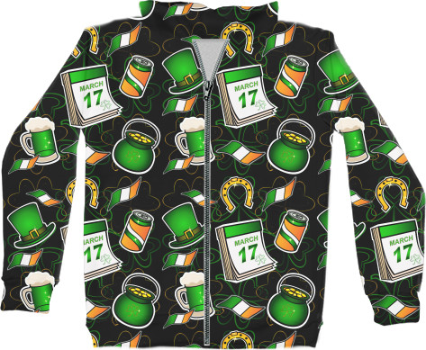 Kids' Zip-through Hoodie 3D - Patrick's Day - Mfest