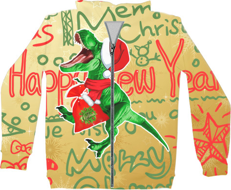 Unisex Zip-through Hoodie 3D - christmas dinosaur - Mfest