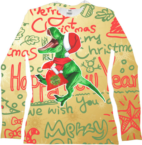 Women's Longsleeve Shirt 3D - christmas dinosaur - Mfest