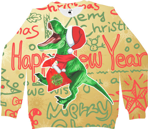 Kids' Sweatshirt 3D - christmas dinosaur - Mfest