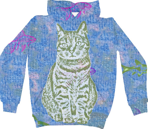 Unisex Hoodie 3D - cat with fish - Mfest