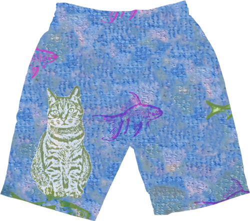 Kids' Shorts 3D - cat with fish - Mfest